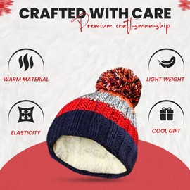 HiFEN® Beanie Winter Hats for Men Women Chunky Soft Cable Knit Skull Warmer Thermal Insulating Double Layer Fleece Liner Pom Pom Headwear Red/Orange