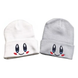 Duo Beanie Rosa Y Blanco Ojitos Gorrito Kirby Invierno Geek