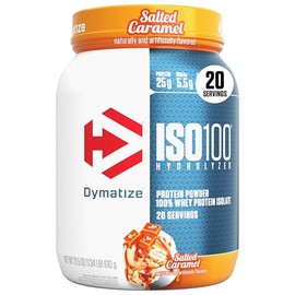 Dymatize ISO100 Whey Protein Powder Isolate, Salted Caramel, 25g of Protein, 5.5g BCAAs, Less Than 120 Cal., Gluten Free, 1g Fat, 1g Sugar, 2g Carb (2