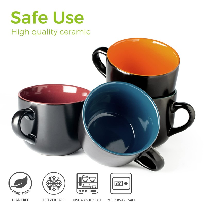 AmorArc 24 oz Soup Mugs with Handles, Jumbo Ceramic Bowls