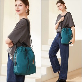 Togood Women's Casual Canvas Tote Handbag with Sunshine Embroidery, Blackish Green, Medium