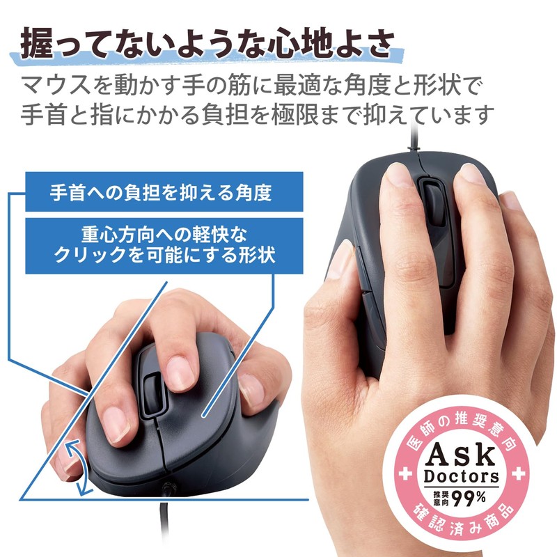 Elecom M-XGS30UBSKBK Wired Mouse, EX-G, Quiet, Small, 5 Buttons, "AskDoctors