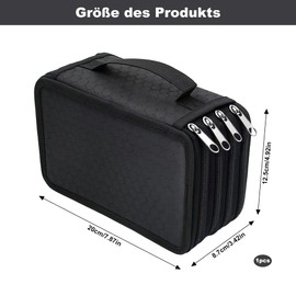 Puedno Large Pencil Case with 72 Slots, Portable Pencil Case, 4 Compartments Pencil Case Large with Zip Carry Handle, Waterproof Pencil Case for Colouring Pencils, Markers, Ballpoint Pens, Black