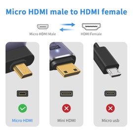 Duttek Adaptador micro HDMI a HDMI de 90 grados, ángulo descendente HDMI hembra a micro HDMI macho, adaptador micro HDMI, con luz LED y diseño perforado para cámaras, videocámaras CC (paquete de 2)