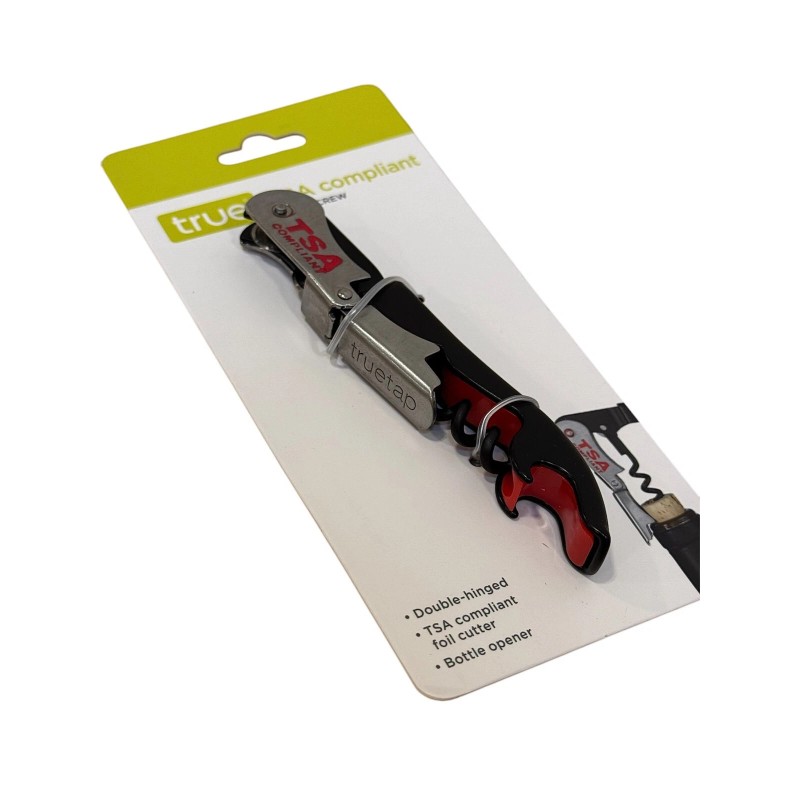 True Jetsetter Black Double Hinged TSA Compliant Corkscrew Bottle Opener