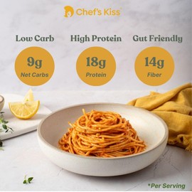 Chef's Kiss Low Carb Lupin Spaghetti – Low Net Carb (9g), High Protein (18g) – Gluten Free, Keto-Friendly, Low Glycemic Spaghetti Crafted from Lupins - a Healthy, Low Carb Alternative - 7 oz (5 Pack)
