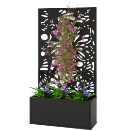 Metal Garden Bed with Trellis for Climbing Plants Freestanding Wall Mounted Flower Bed with Drainage for Garden Patio BalconyTitle: Default Title