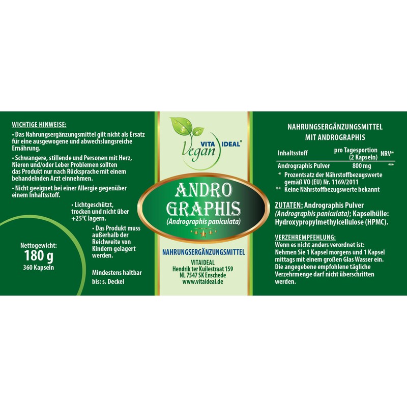 VITA IDEAL Vegan® Andrographis Herb 3 x 360 Capsules -
