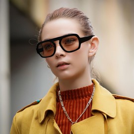 FEISEDY Retro Suqre Sunglasses Women Men Trendy 70s Vintage Glasses with UV400 Protection B4175, Brown + Black/Champagne