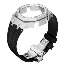 [Casiroyal] ga2100 Custom Parts 3rd / 4th Generation Metal Watch Replacement Custom Metal Band Bezel Cover for GA-2100 2110 (Case with 8 Screws), Metal, Sapphire