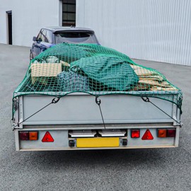 LINSOCLE Trailer Net, 1.5 x 2.2 m, Load Securing Net, Trellis Net, Green Mesh 4.5 x 4.5 cm, Durability and Reliability, with Hook and Rubber Cord, for Optimal Load Securing