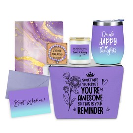 Encourangement Self Care Birthday Gifts for Women,Thank You Get Well Soon Thinking of You Gifts for Women, Mom Friends Sister Christmas Wine Tumbler Makeup Bag Scented Candle Bracelet Basket