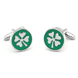 SHIPITNOW 4-leaf trefoil cufflinks green background - Original cufflinks Irish theme, Irish - Fancy accessory or Saint Patrick's costume shirt and jacket