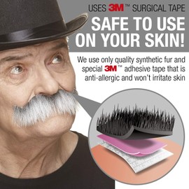 Mustaches Self Adhesive Fake Mustache, Novelty, Rocking Grandpa's False Facial Hair, Costume Accessory for Adults, Black Lustrous Color