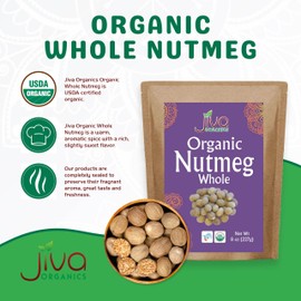 Jiva Organics Organic Nutmeg Whole 8 ounce Bag - 100% Natural & Non-GMO Spice