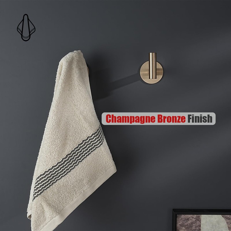 JQK Self Adhesive Towel Hook Champagne Bronze, No Drill Stick