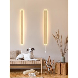 1 Pack Modern Plug in Long Wall Sconce 39.3‘’ LED Bamboo Wall Lights 31W Long Strip Indoor Wall Lamp 3000K with 6.5FT Plug in Cord and On/Off Switch on The Cord for Living Room Hallway Stairwell