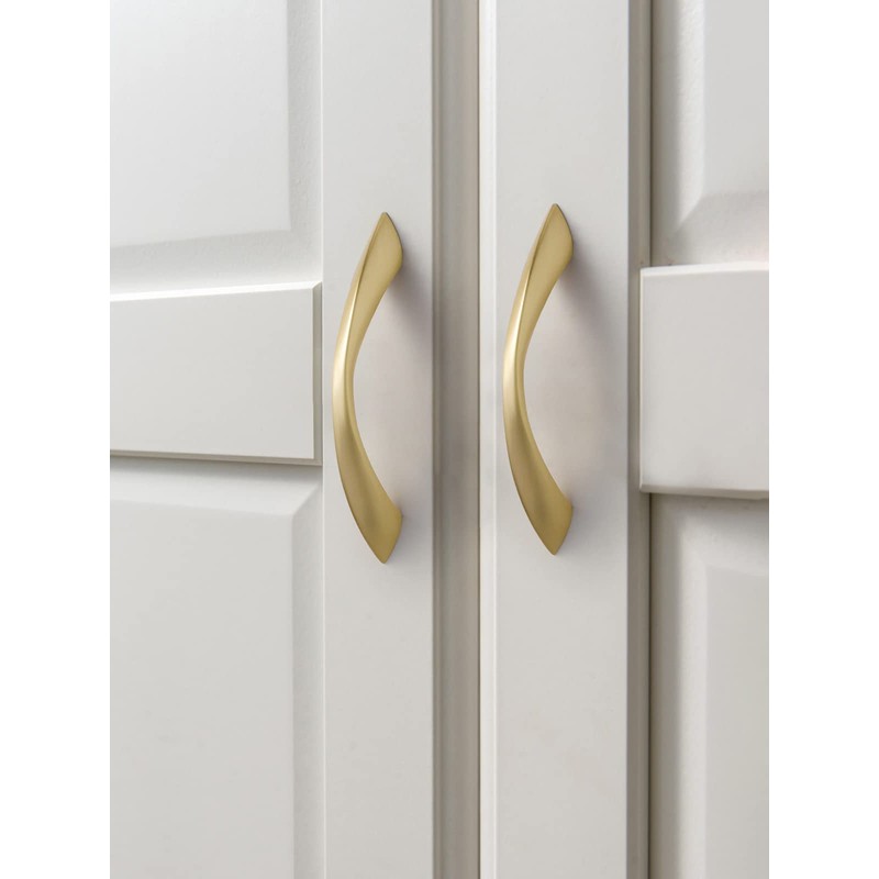 JIASENBAO Brushed Gold Cabinet Pulls 3 Inch Arch Twisted Brass