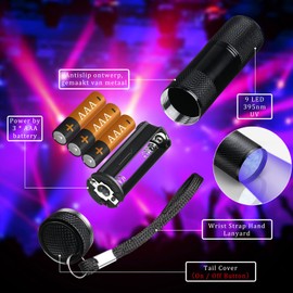 20 Pcs UV Handheld Blacklight Flashlights, Portable Black Light 9 LED Mini Light Torch Detector for Dog Cat Pets Urine and Stains, Bed Bugs and Scorpions, Nail Dryer, Black, 3.4 x 1.02 Inches