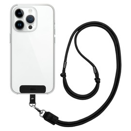 EKAX Adjustable Nylon Strap with PU Leather Clip, Universal Cell Phone Lanyard, Neck Hanging & Crossbody Strap, for Most Smartphone Cases, Keys & Work Permit, Easy Clip On & Off (Obsidian Black)