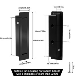 Funnytek Stainless Steel Pocket Door Pull Handle Matte Black Recessed Sliding Doors Pulls Flush Mount Edge Pull for Sliding Doors, Closet, Barn Door (1 Pack)