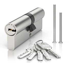 MANICAF Lock Cylinder 40/45 Cylinder Lock with 5 Keys, Profile Cylinder, Door Cylinder Lockable on Both Sides, Euro Copper Cylinder Lock