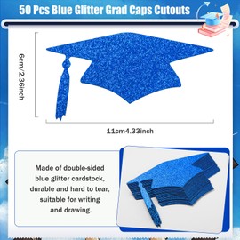 MixTeach 50 Pieces Grad Caps Cutouts Blue Glitter Graduation Cap Confetti Class of 2025 Graduation Party Decoration Table Decor for High School College Grad Party Supplies, 4.33Inch