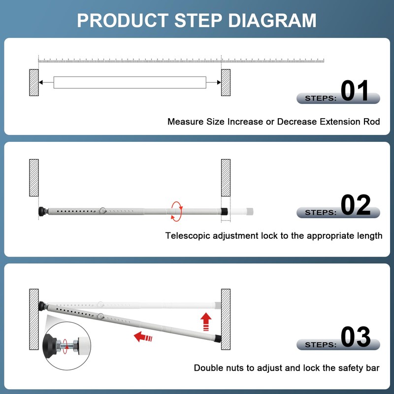 Sliding Door Security Bar，17.5-50 inch Adjustable Patio Door Security bar,