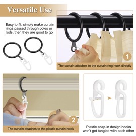 Roxanex Pack of 45 Metal Curtain Rings & Hooks, 30 mm Inner Diameter Curtain Rod Rings, Black Hanging Rings for Curtain Rods, Shower Curtain Rods Curtain