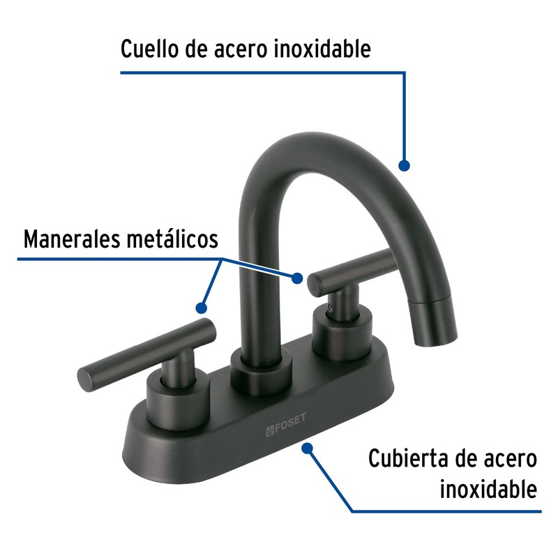 Foset Tubig TBM-62M, Mezcladora para lavabo,tipo bar, manerales palanca, negro