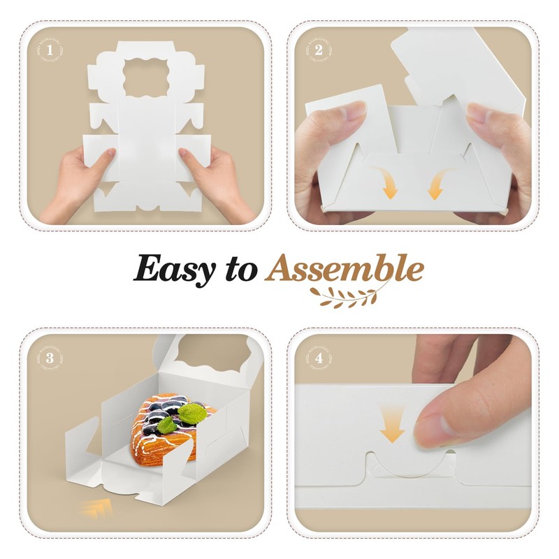 Reynards 60 Pcs Cookie Boxes 4x4x2.5 Inche, White Bakery Boxes