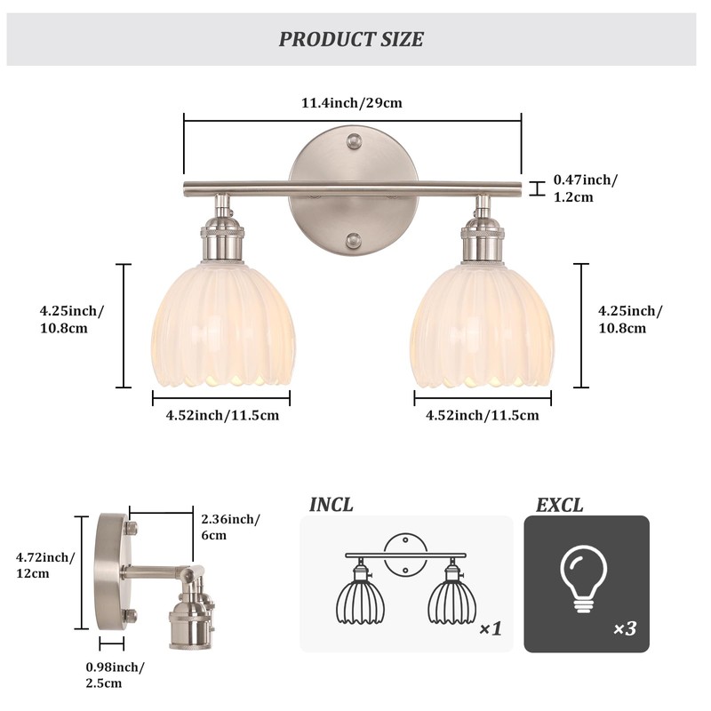 Shenmoyl Bathroom Light Fixtures, 2-Light Vanity Wall Light Over Mirror