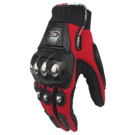 Steel Outdoor Reinforced Brass Knuckle Motorcycle Motorbike Powersports Racing Textile Safety Gloves (Red, X-Large)