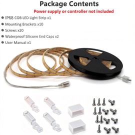 COB LED Strip Light IP68 Waterproof, 16.4FT 12V High Density 480 LEDs/m CRI>90 3000K Warm White Solid Silicone Sealed Dotless LED Tape Light for Outdoor, Pool, Bathroom, Landscape (No Power Supply)