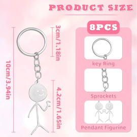 GTILE 8 PCS Stainless Steel Finger Heart Keychains, Matching Couples Keychain, Funny Friendship keychain for Women Men, Silver