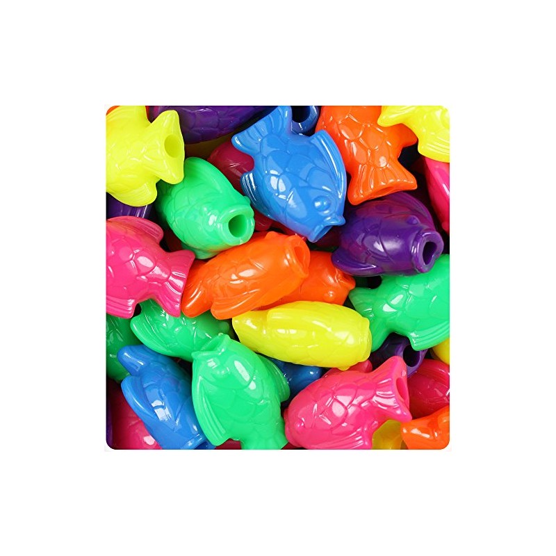 BeadTin Neon Bright Multi 24mm Fish Pony Beads (24pcs)