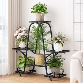 INGIORDAR Plant Stand Indoor Outdoor Shelf Metal Holder Pot Rack Multiple Plants Stand Tall 6 Pot Flower Shelf Corner Living Room Garden,Black (Black, 6 Pots)