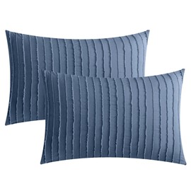 JELLYMONI 2 Pack Blue Pillowcases King Size, Soft Microfiber Striped Tufted Pillow Covers with Envelope Closure (Pillows are not Included)