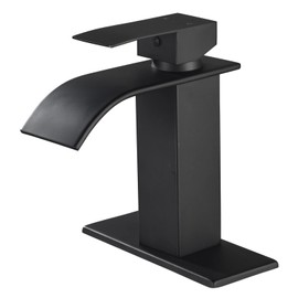 Bathroom Faucet Single Handle, 1 or 3 Hole Faucet Black Modern Bathroom Faucet, Waterfall Spout Faucet for Bathroom Sink, Single Handle Vanity Sink, Rv Lavatory Washbasin Faucet with Deck Plate & Hose