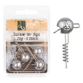 Zite Fishing Screw-In Jigs 5-20g Pack of 5 | Screw Jig Heads Lead Durable Predator Fishing | Screw Spiral Rubber Fish System | Corkscrew Screw Jig Heads Pike, Zander, Perch Fishing (20g)