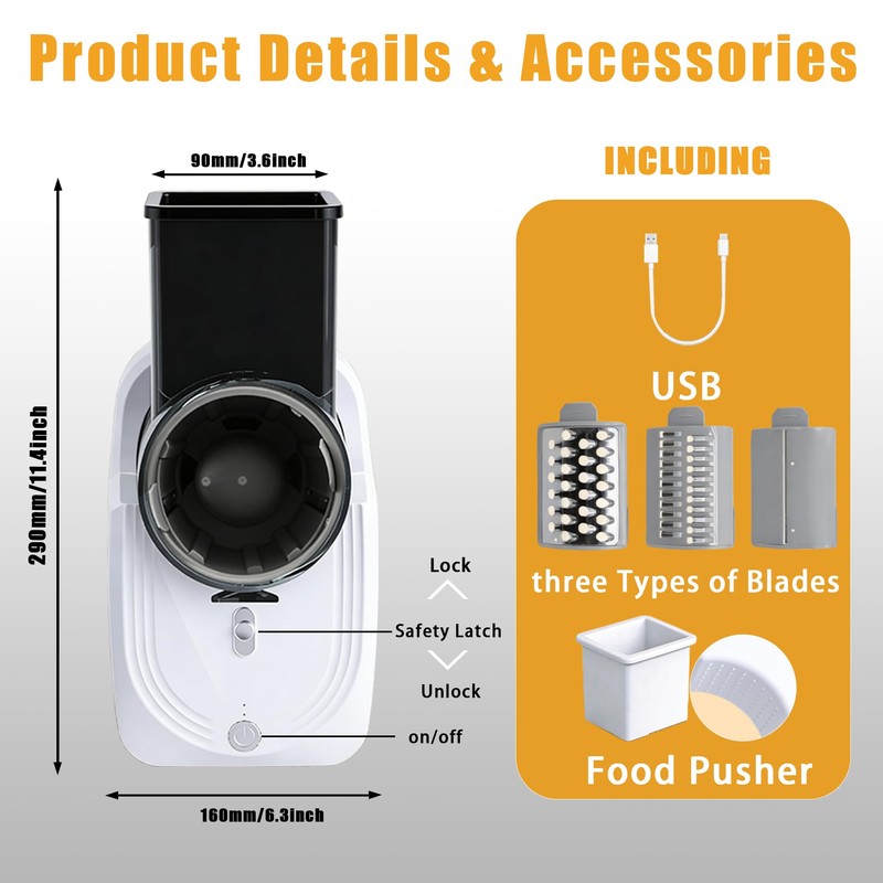 SL Euthtion Cordless Electric Vegetable Slicer Chopper & Cheese Grater