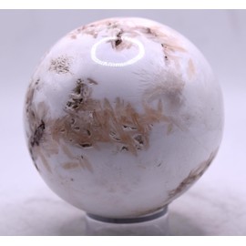 2.9" 445g White Scolecite w/Stilbite Carved Sphere Polished Natural Zeolite Druzy Gemstone Crystal Mineral Décor Ball - India + Stand
