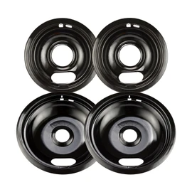 Purelux Electric Stove Drip Pans Replacement for Whirlpool and Kenmore Stove, 4 Pieces Pack with Porcelain Enameled Black Finish
