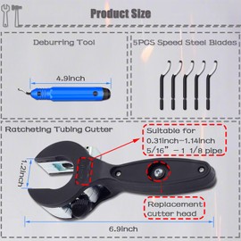 Ratcheting Tubing Cutter, Copper Pipe Cutter, Tubing Cutter 5/16" To 1 1/8", 2 in 1-360° Close Quarters Tube Compact Cutter with Deburring Tool, Pex Cutter Tool for Cutting Copper and Metal Pipes.