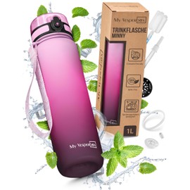 My Vesperbox Minny Children's Leak-Proof Water Bottle, with Straw or Strainer, 1 L, Lightweight Tritan Water Bottle, BPA-Free, for Nursery, School, Pink Gradient, 1 L