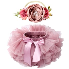 Tutu.kk Toddle Tutu Skirt for Baby Girl with Diaper Cover, Soft Baby Tutu Dress 6-12months with Flower Headband