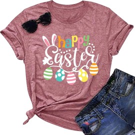 Happy Easter Cute Women's Cotton Sleeveless T-Shirts with Easter Bunny & Egg GraphicsColor: Pink, Size: 2 XL