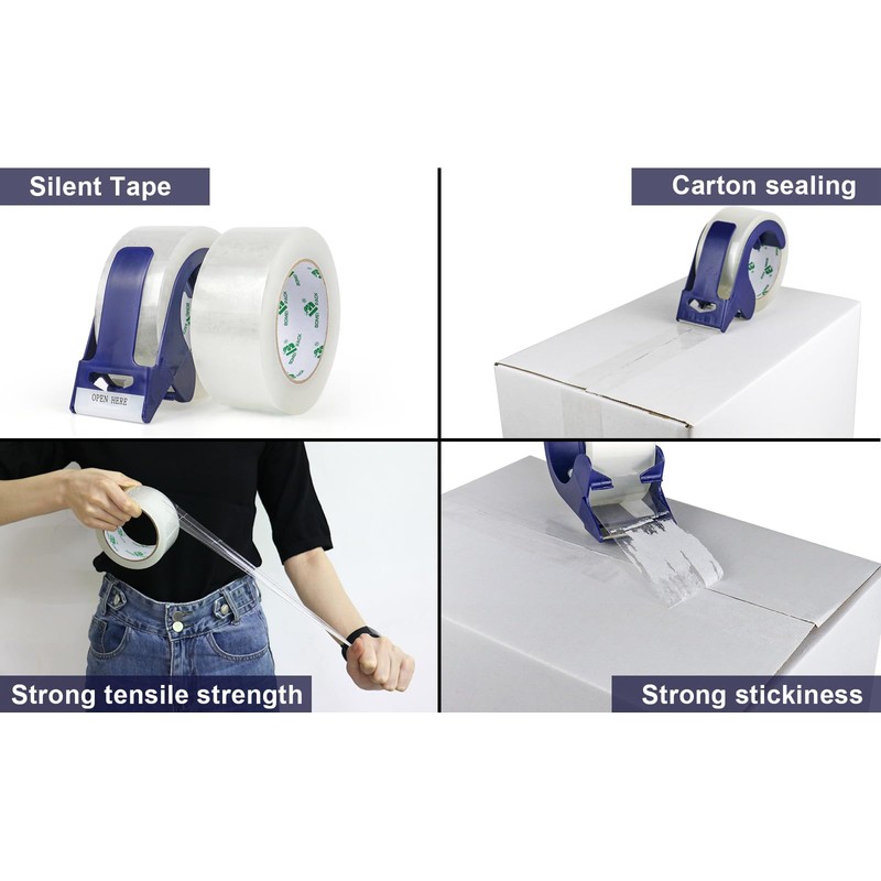 BOMEI PACK Packing Tape with Blue Dispenser Clear Packaging Tape