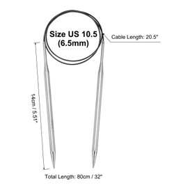 uxcell Size US 10.5 (6.5mm) Knitting Needles Circular Needle 32 Inch(80cm) Round Metal Stainless Steel Needle for Handmade Projects DIY Knitting