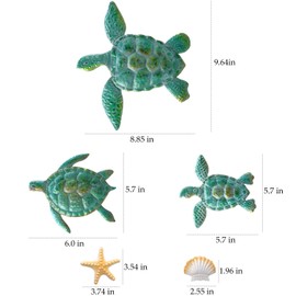 10 piezas de decoración de pared de tortugas marinas 3D de estrellas de mar de tortugas marinas, adornos de pared con temática de playa, decoración artística para interiores y exteriores (aguamarina)